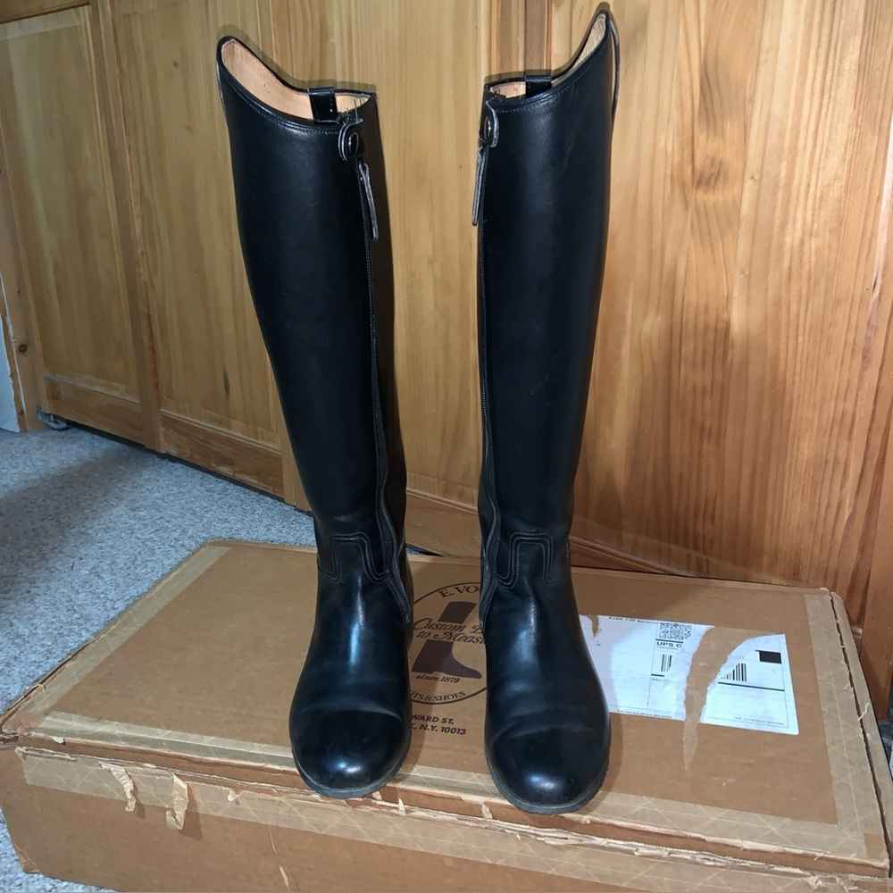 E Vogel Custom Dress Boots Calfskin Black Size 8 - 18” Plus Size Calf  Front Zip